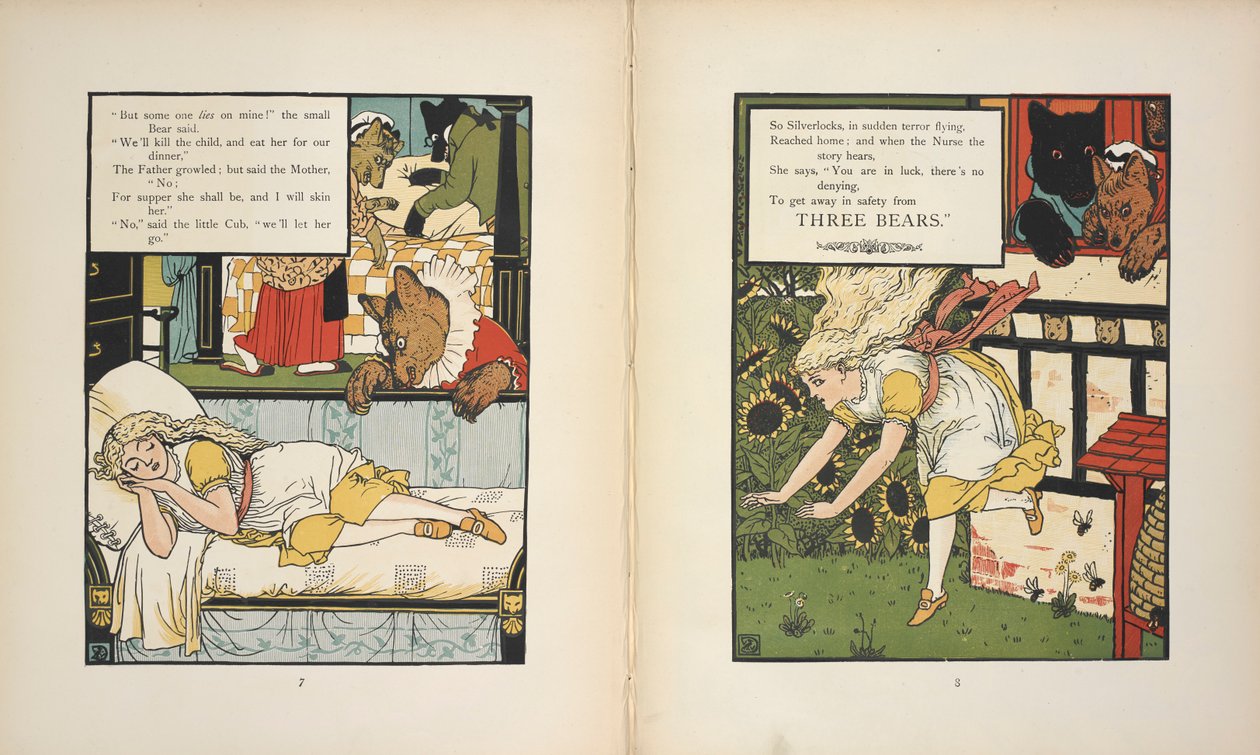 Srebrnowłose w niebezpieczeństwie ze strony Trzech Niedźwiedzi. autorstwa Walter Crane