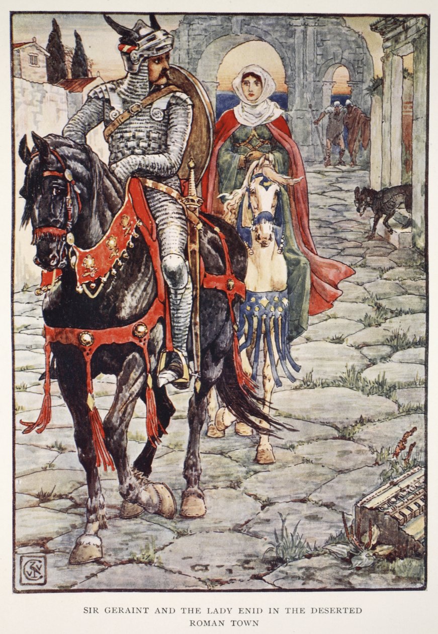 Sir Geraint i Lady Enid w opuszczonym rzymskim mieście, z „Historii Rycerzy Okrągłego Stołu” Henry