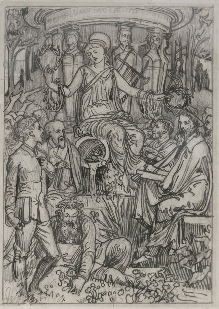 Szkic ilustracji na frontispis do książki "Living English Poets autorstwa Walter Crane
