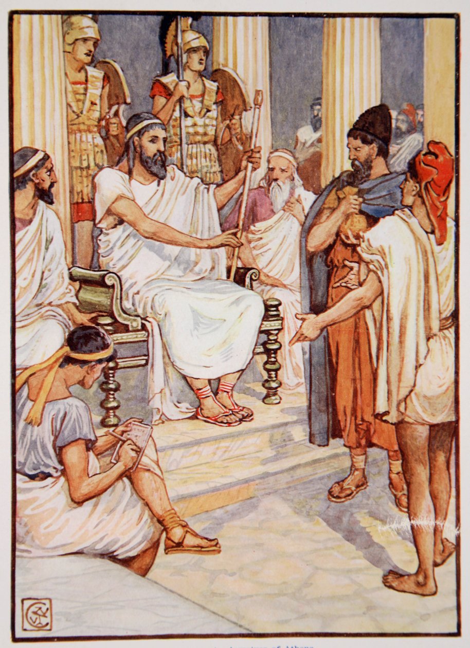 Solon uwalniający niewolnika, ok. 595 r., Ilustracja z The Story of Greece autorstwa Mary Macgregor autorstwa Walter Crane
