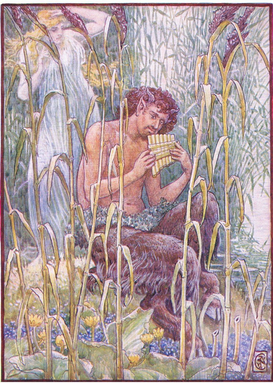 Słodka, przeszywająco słodka była muzyka fajki Pana, ilustracja z „The Story of Greece” autorstwa Walter Crane