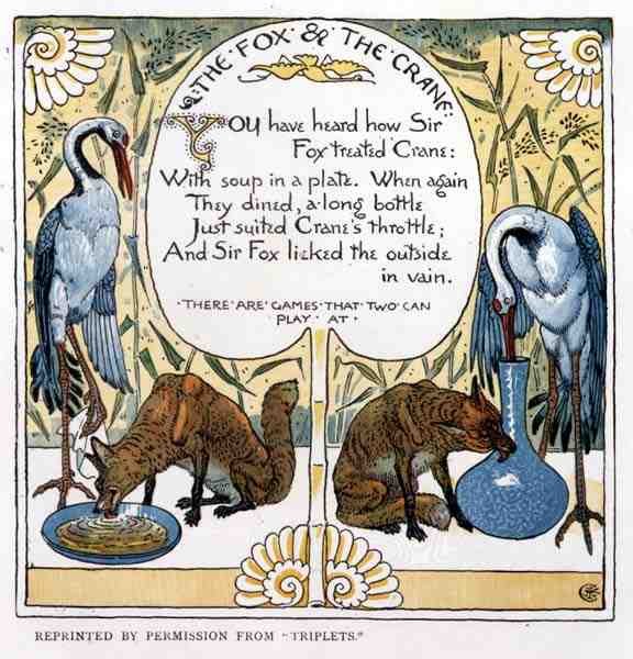 Lis i Żuraw z Trojaczków autorstwa Walter Crane