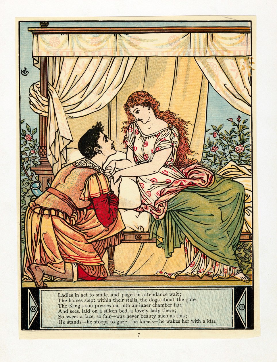 Książę budzi Beauty, z książki Obrazek Niebieskobrody, wyd. 1879 kolorowa litografia, 1879. autorstwa Walter Crane