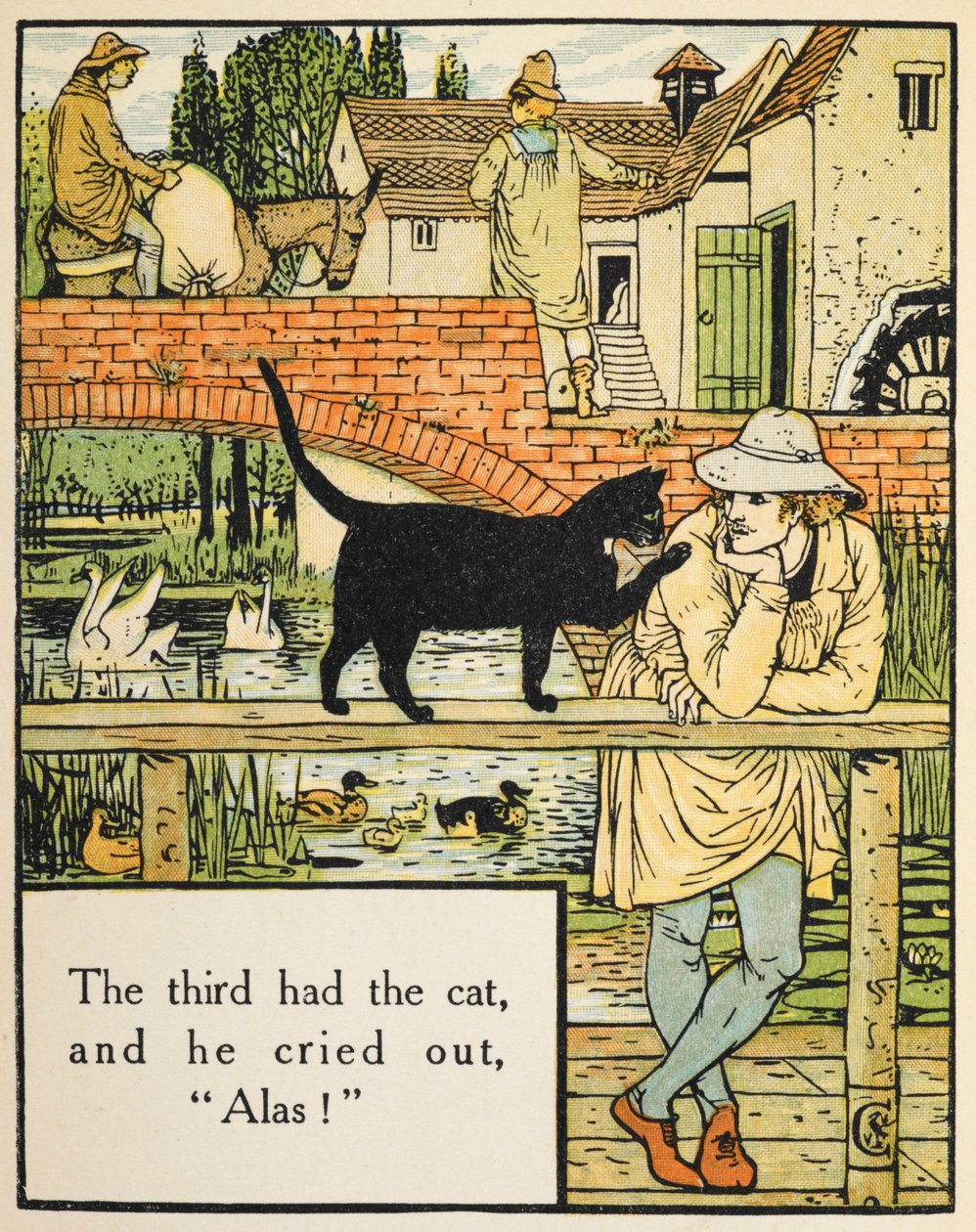 „Trzeci miał kota i krzyknął „niestety!”. Syn Millera i jego kot. autorstwa Walter Crane