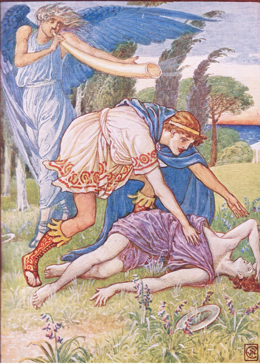 Bóg wiatru posłał podmuch z południa, ilustracja z „Historii Grecji” autorstwa Walter Crane