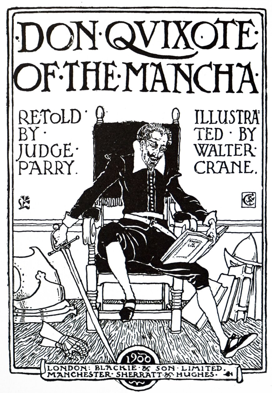 Strona tytułowa XX-wiecznego wydania „Don Kichota”. autorstwa Walter Crane