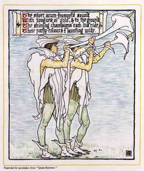 Trębacze z liliami, z Queen Summer autorstwa Walter Crane