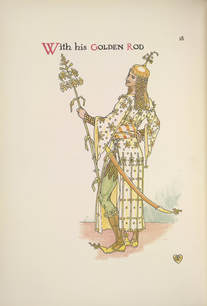 Ze swoją złotą laską. Mężczyzna trzymający roślinę o długiej łodydze autorstwa Walter Crane