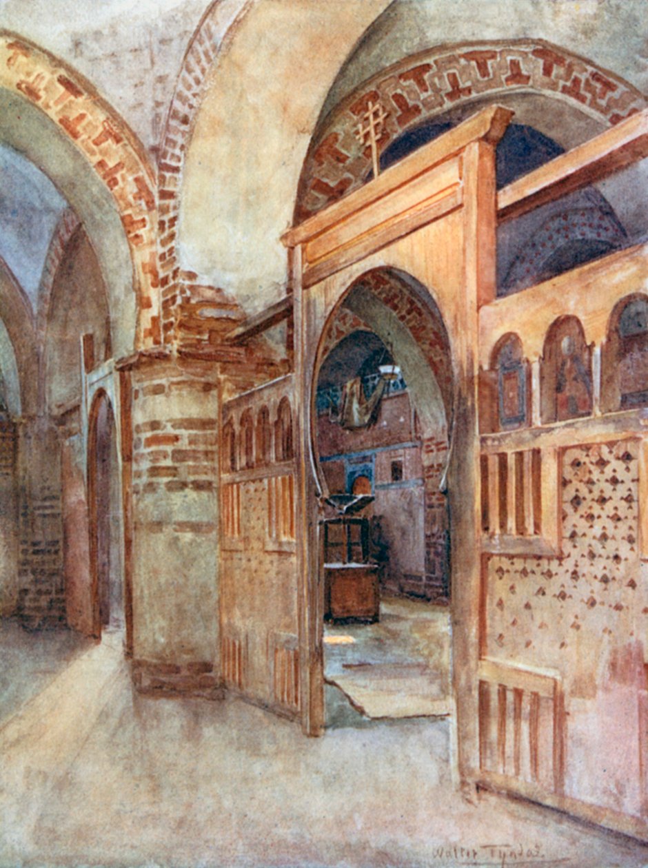 Kościół koptyjski w pobliżu Abydos (kolorowa litografia) autorstwa Walter Frederick Roofe Tyndale