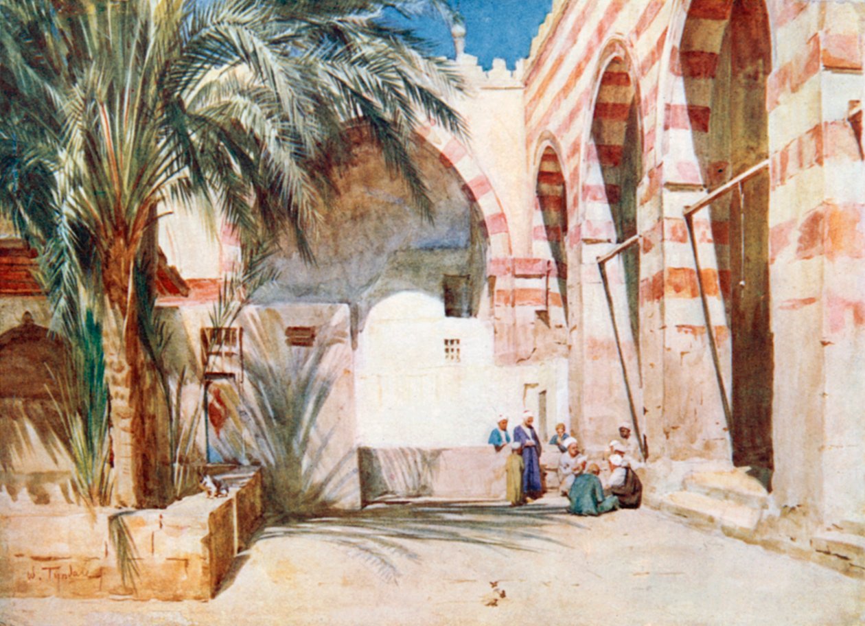 Sąd w meczecie Ibrahima Agi, Kair (kolorowa litografia) autorstwa Walter Frederick Roofe Tyndale