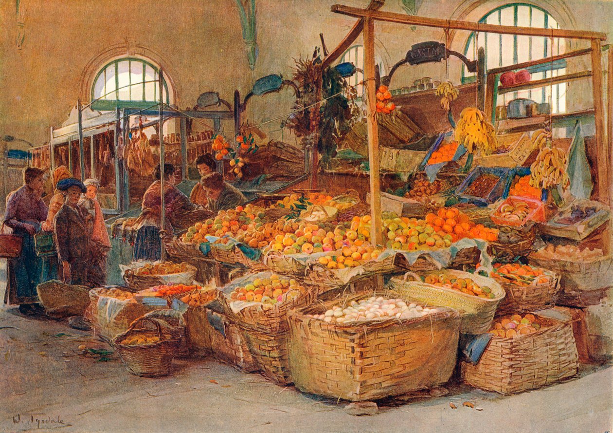 Stragan z owocami, targ Mentone, c1875-1906, 1906 autorstwa Walter Frederick Roofe Tyndale