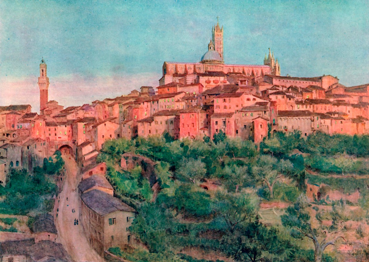Siena: Miasto na wzgórzu (kolorowa litografia) autorstwa Walter Frederick Roofe Tyndale