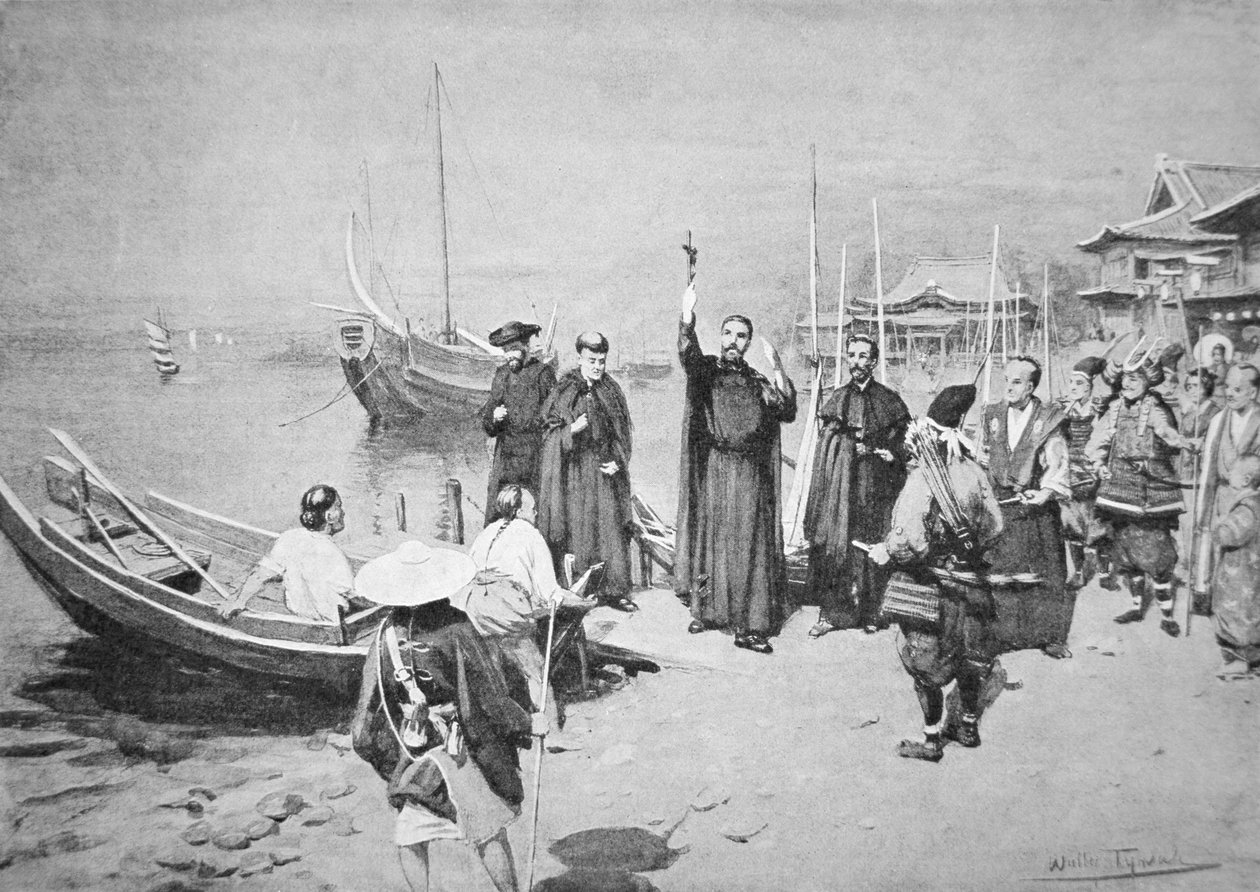 Lądowanie św. Franciszka Ksawerego w Kagoshimie (lito) autorstwa Walter Frederick Roofe Tyndale