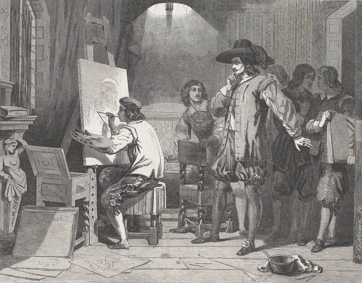 Sebastian Gomez odnaleziony przez swojego mistrza, Murillo, w pracy, z Illustrated L..., 29 kwietnia 1848. autorstwa Walter George Mason