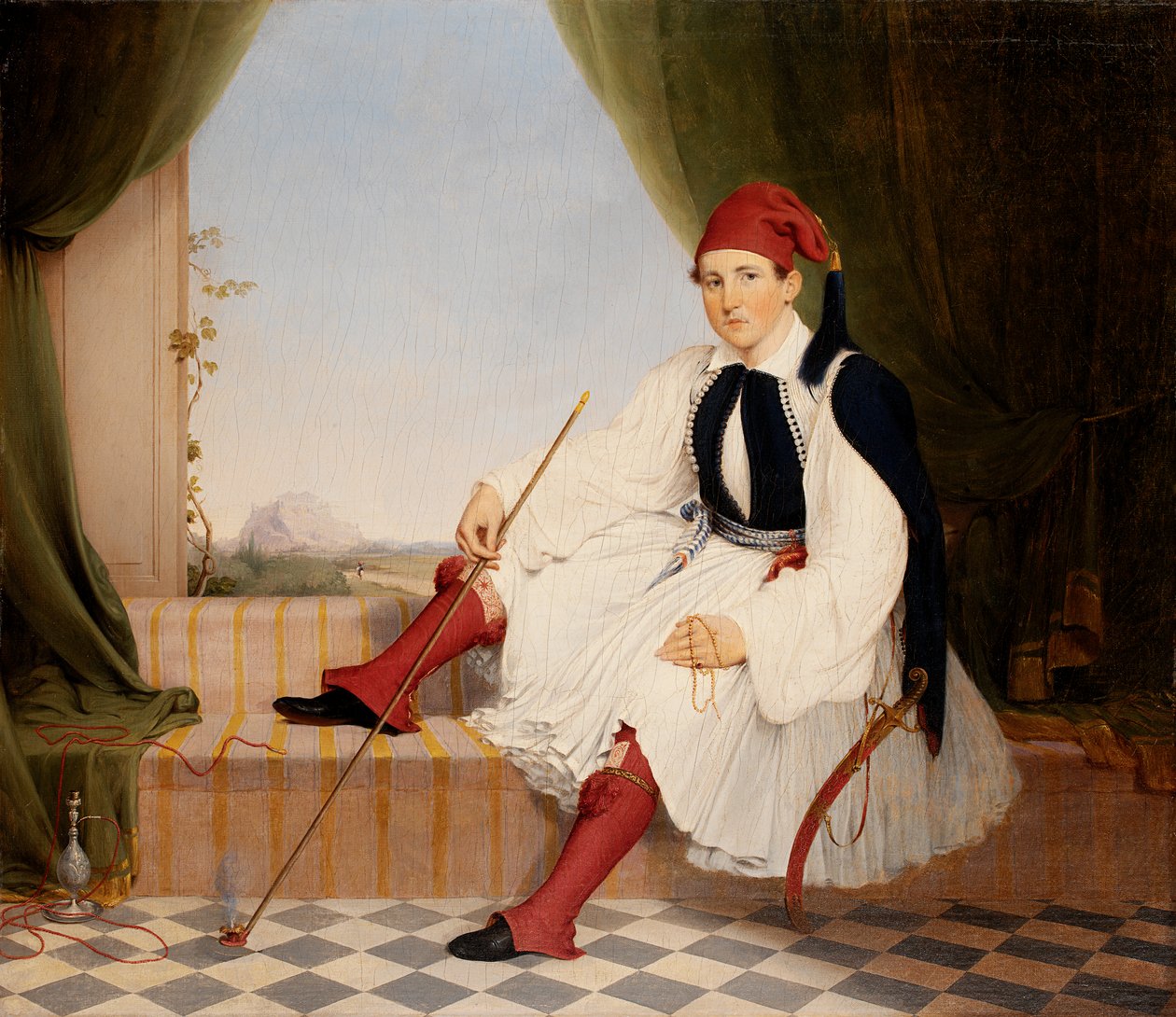 Portret Johna B. Carmaca w greckim kostiumie Evzone, 1853. autorstwa Walter Gould