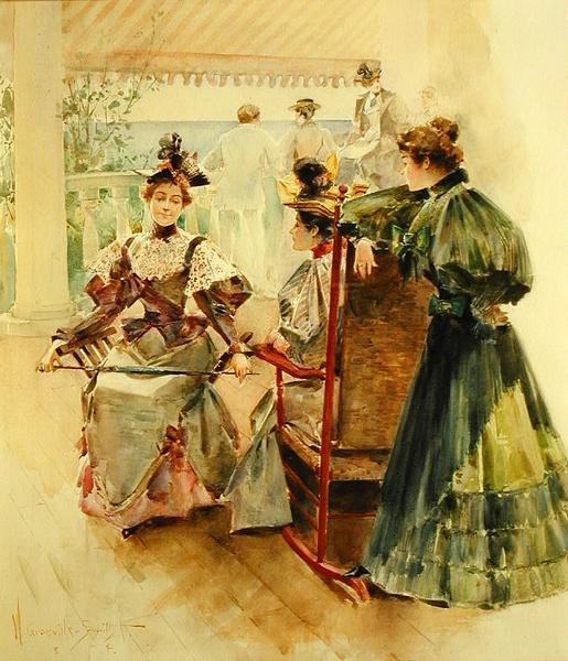 Na werandzie (gwasz i akwarela na papierze) autorstwa Walter Granville Smith