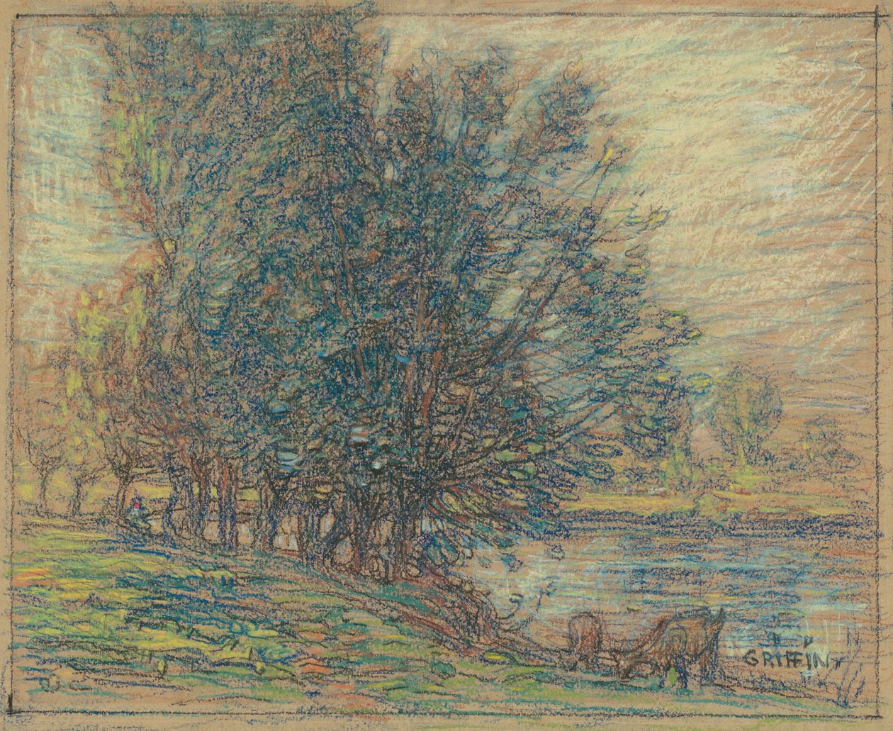 Wierzby, Longpre, Francja, ok. 1911-18 (pastel na papierze) autorstwa Walter Griffin