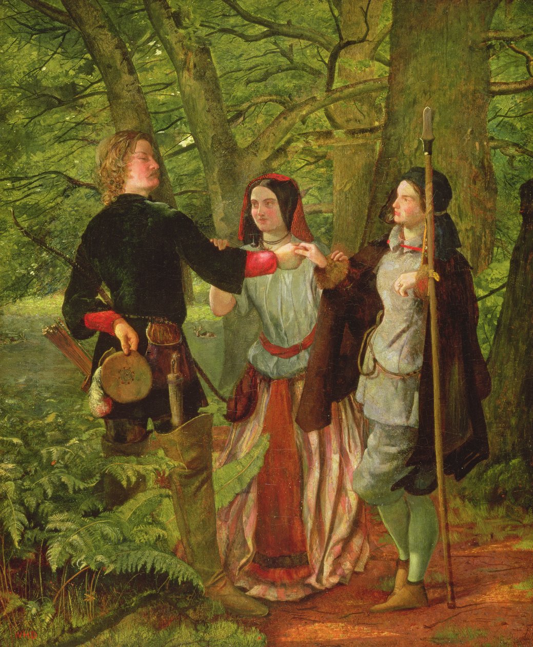 Jak wam się podoba - Akt IV Scena I - Rosalind udziela korepetycji Orlando podczas ceremonii małżeństwa lub udawanego małżeństwa Orlando i Rosalind, 1850 autorstwa Walter Howell Deverell