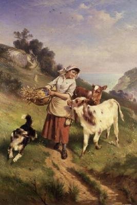 Dziewczyna z dwoma cielętami autorstwa Walter Hunt