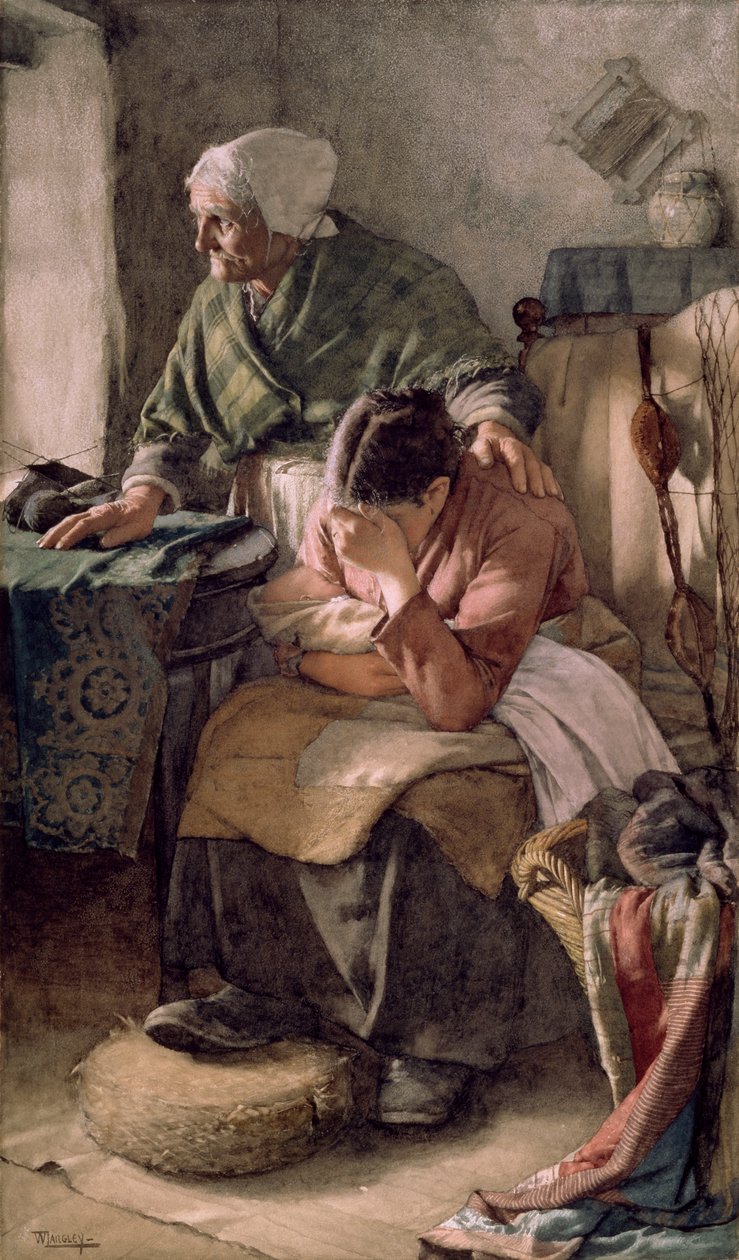 „Ale mężczyźni muszą pracować, a kobiety muszą płakać”, 1883 autorstwa Walter Langley