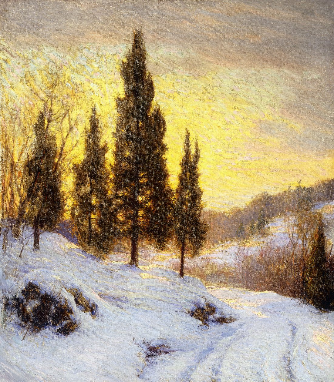 Zimowy zachód słońca autorstwa Walter Launt Palmer