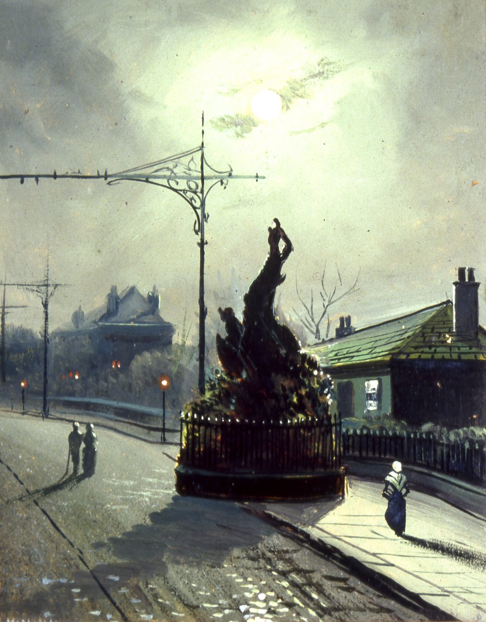 The Original Oak at Night, Headingley (olej na pokładzie) autorstwa Walter Linsley (attr. to) Meegan