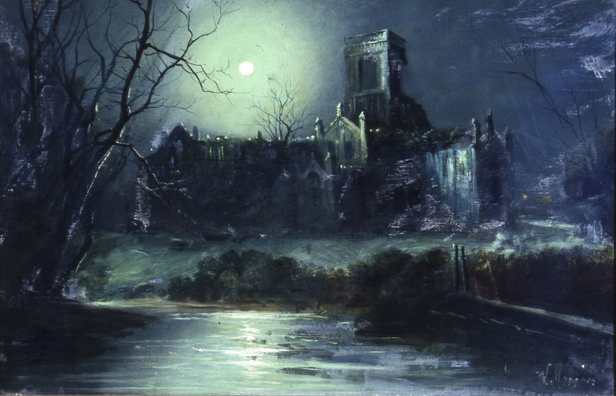 Kirkstall Abbey by Moonlight (olej na płótnie) autorstwa Walter Linsley Meegan