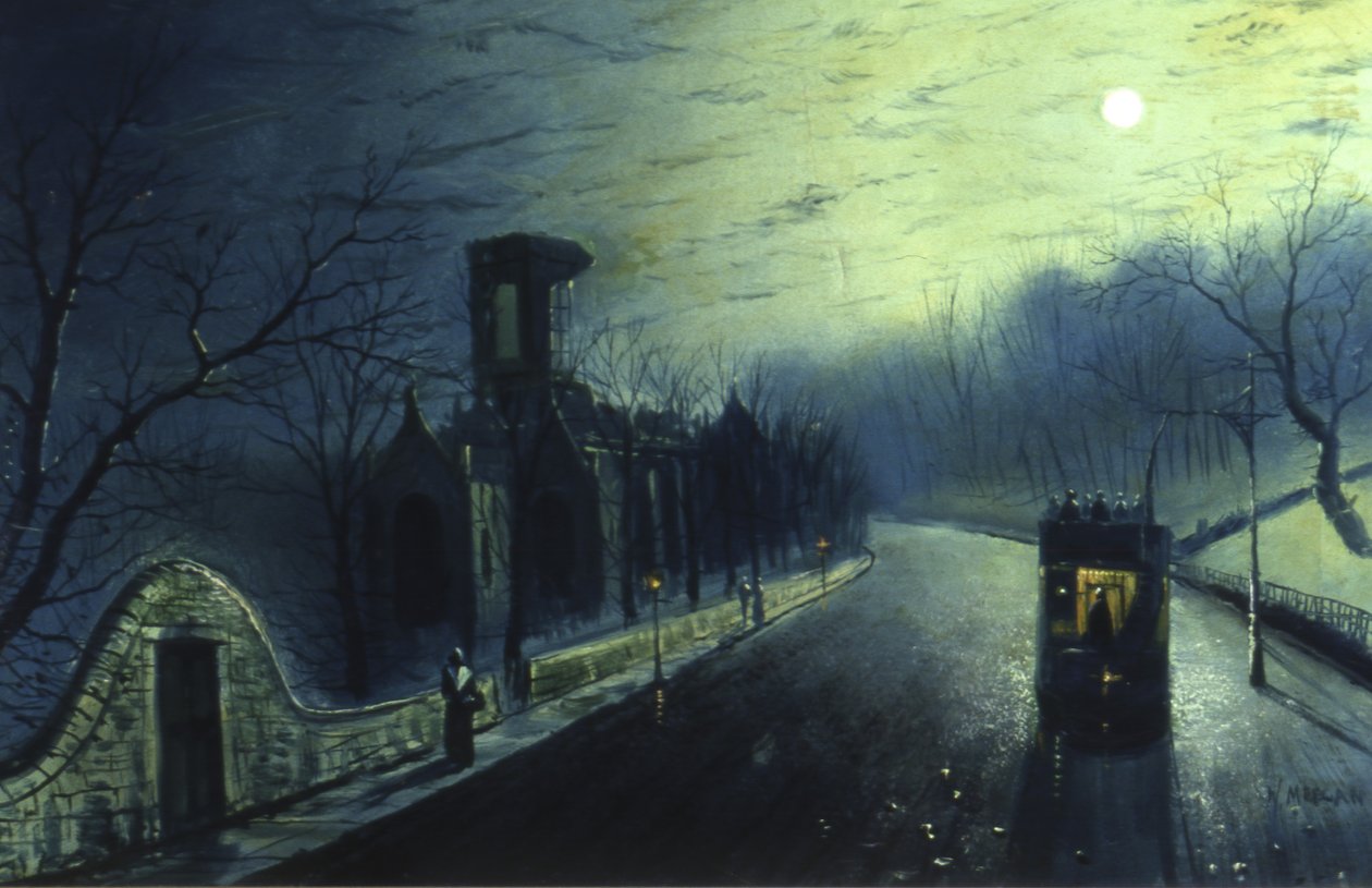 Kirkstall Abbey by Moonlight (olej na płótnie) autorstwa Walter Linsley Meegan