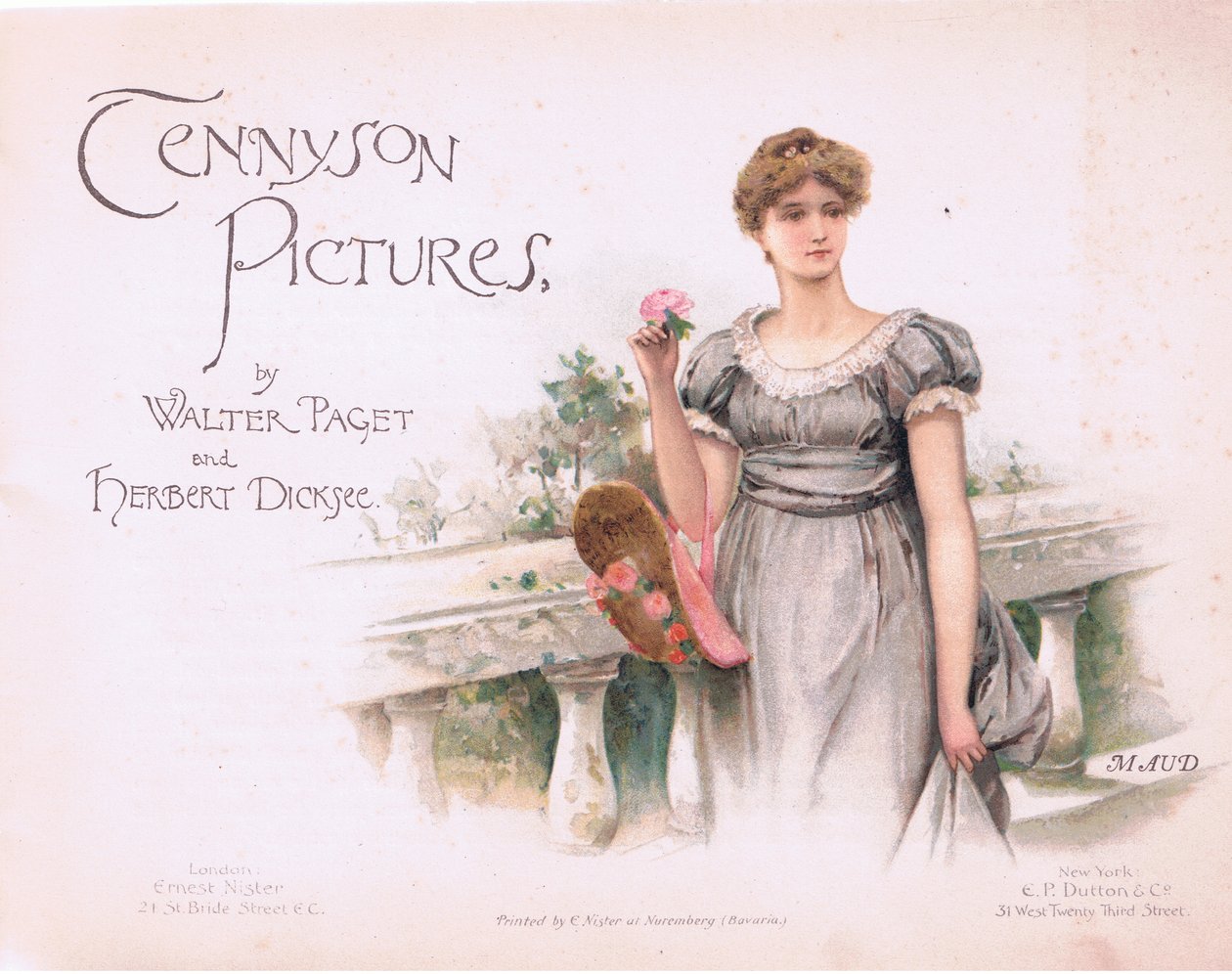 Maud: strona tytułowa, ilustracja z Tennyson Pictures wydana przez EP Dutton & Co, ok. 1900 (kolor lito) autorstwa Walter Paget