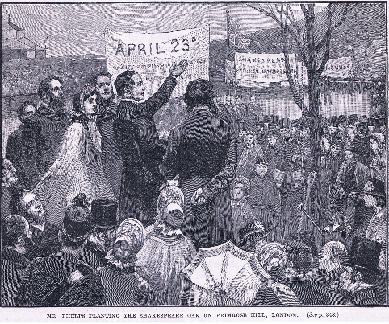 Pan Phelps sadzi Dąb Szekspira na Primrose Hill, Londyn 1864 AD autorstwa Walter Paget