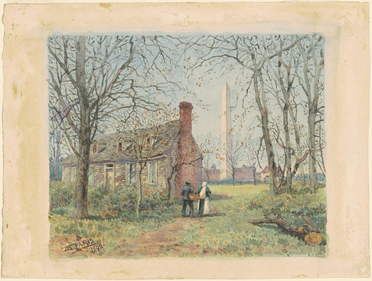 Domek Davida Burnsa i pomnik Waszyngtona autorstwa Walter Paris