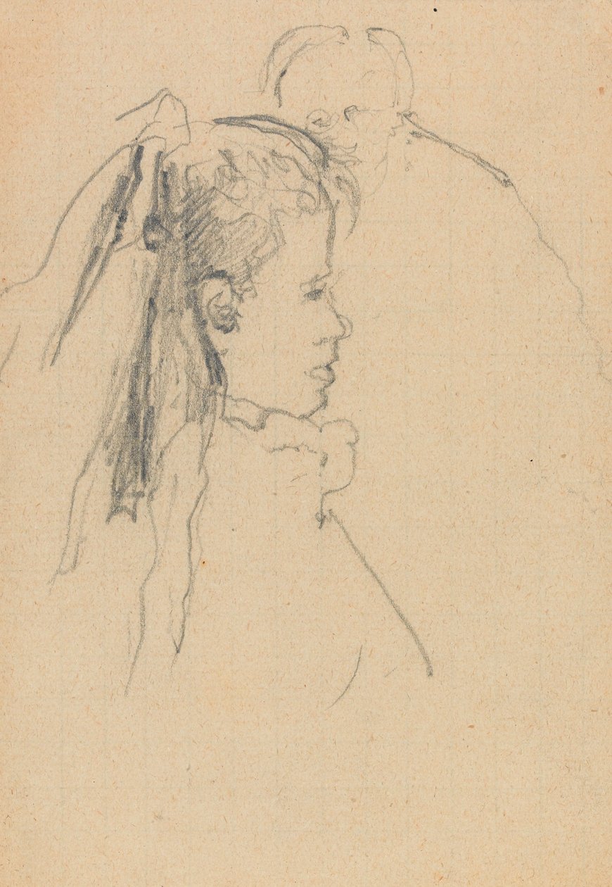 Głowa i popiersie dziewczyny z profilu po prawej, głowa mężczyzny, cały przód, tył (grafit na papierze) autorstwa Walter Richard Sickert