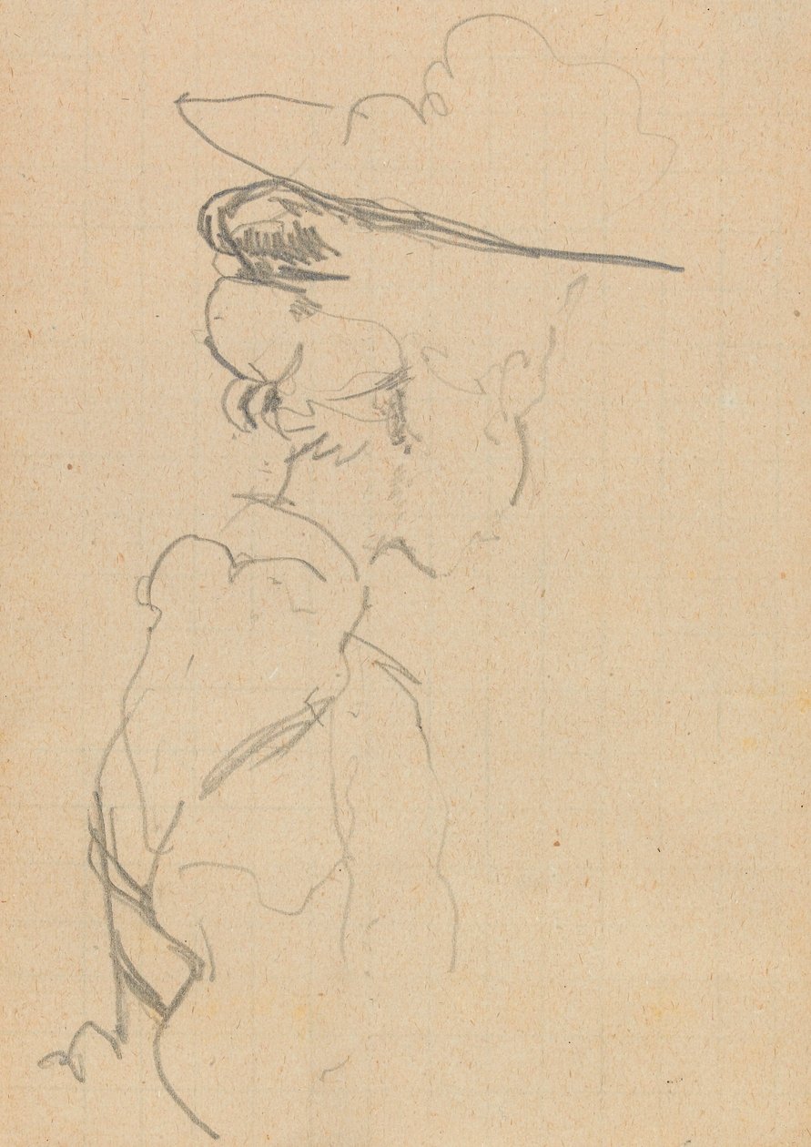 Głowa i ramiona kobiety w kapeluszu, w zagubionym profilu, z prawej (grafit na papierze) autorstwa Walter Richard Sickert