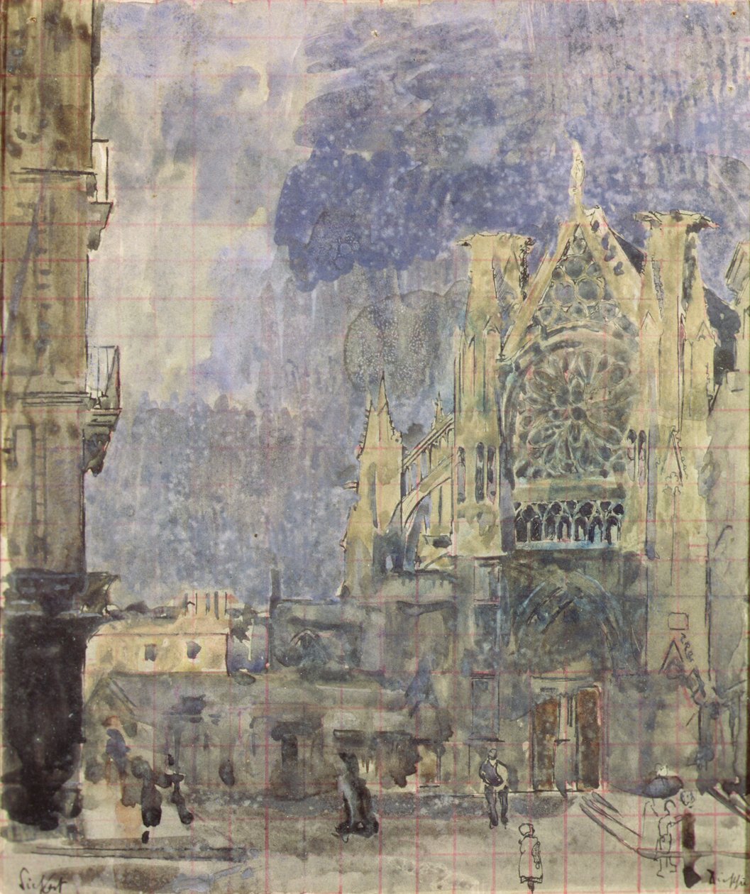 Fasada św. Jakuba, Dieppe, ok. 1899 (akwarela i tusz na papierze) autorstwa Walter Richard Sickert