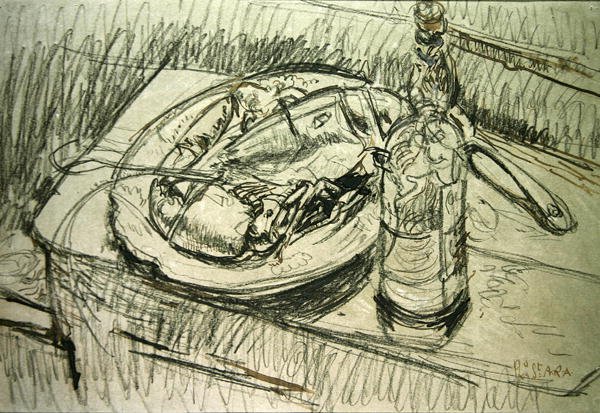 Martwa natura z homarem (kreda i tusz na papierze) autorstwa Walter Richard Sickert