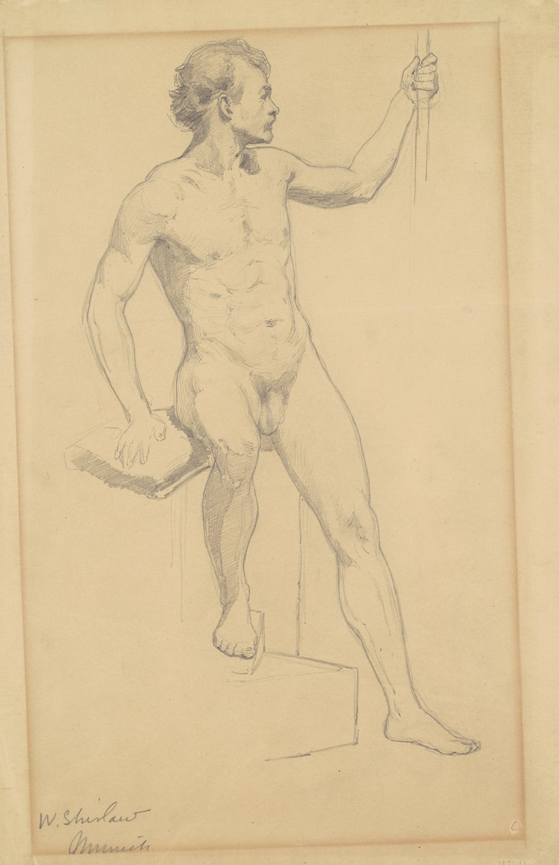 Akt męski w pozycji siedzącej, ok. 1870-77 (grafit na papierze czerpanym) autorstwa Walter Shirlaw