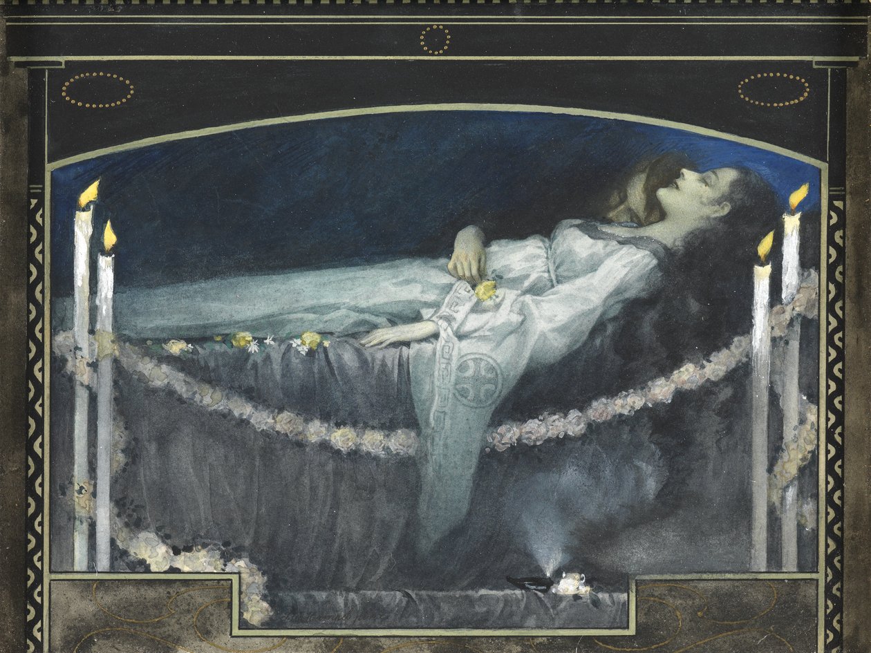 Romeo i Julia (akwarela z kolorem ciała i złotem na papierze) autorstwa Walter Sigmund Hampel