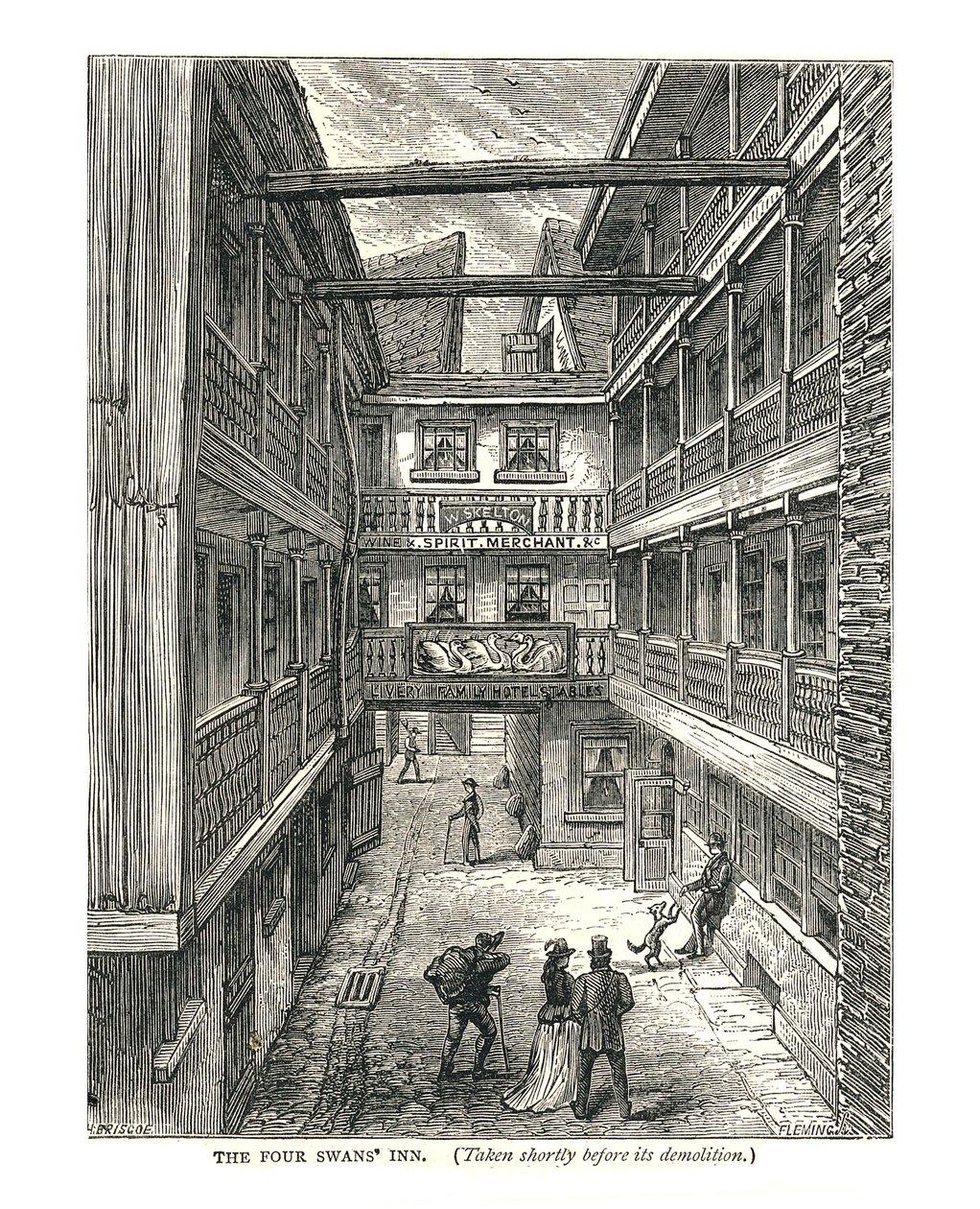 Zajazd Czterech Łabędzi na krótko przed wyburzeniem, 1878 r. autorstwa Walter Thornbury