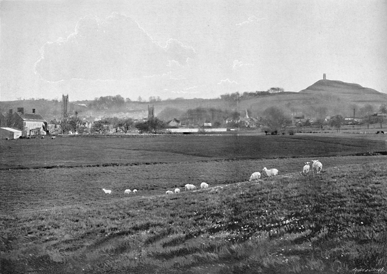 Glastonbury i Tor, c1896 autorstwa Walter Tully