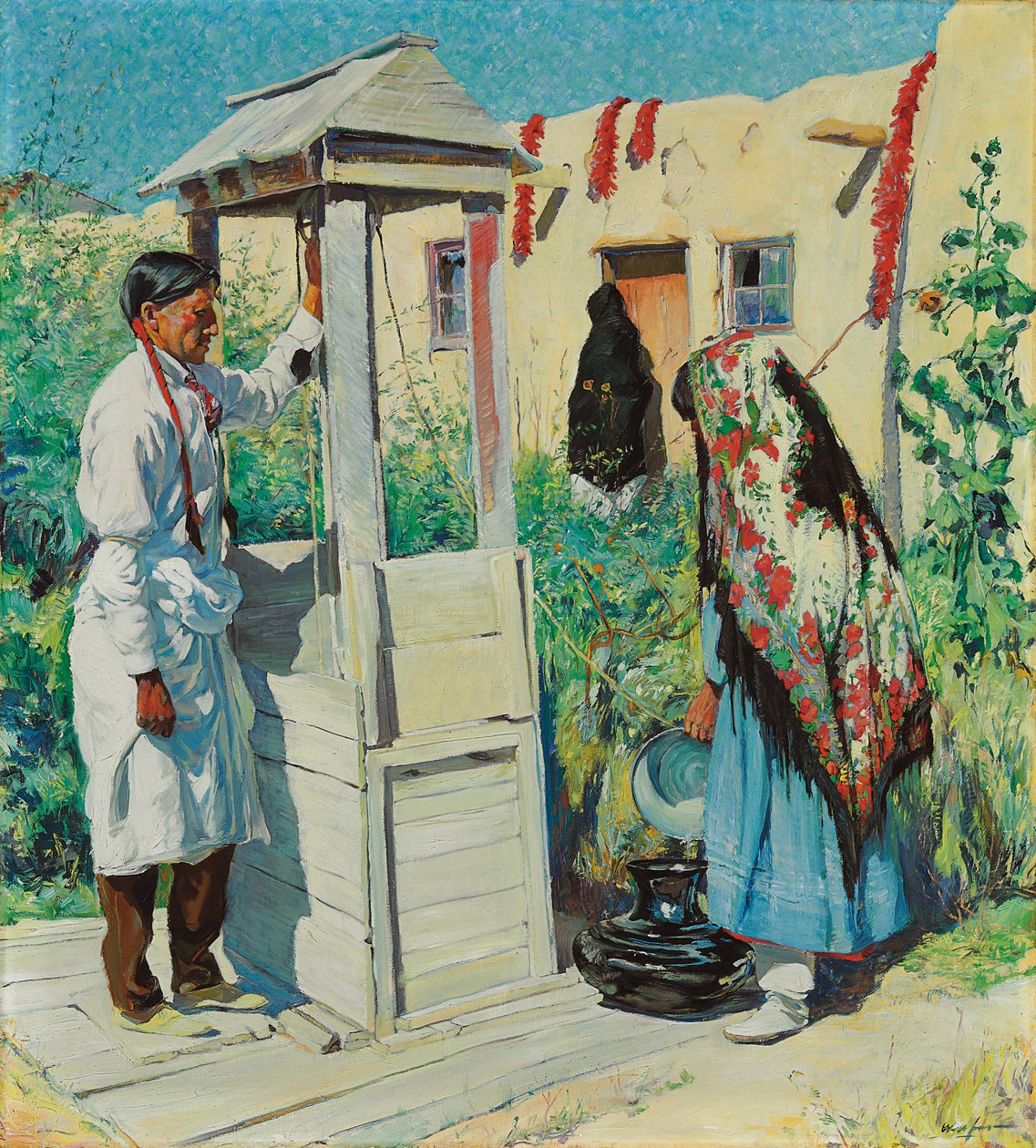 Scena Studni Pueblo (olej na płótnie) autorstwa Walter Ufer