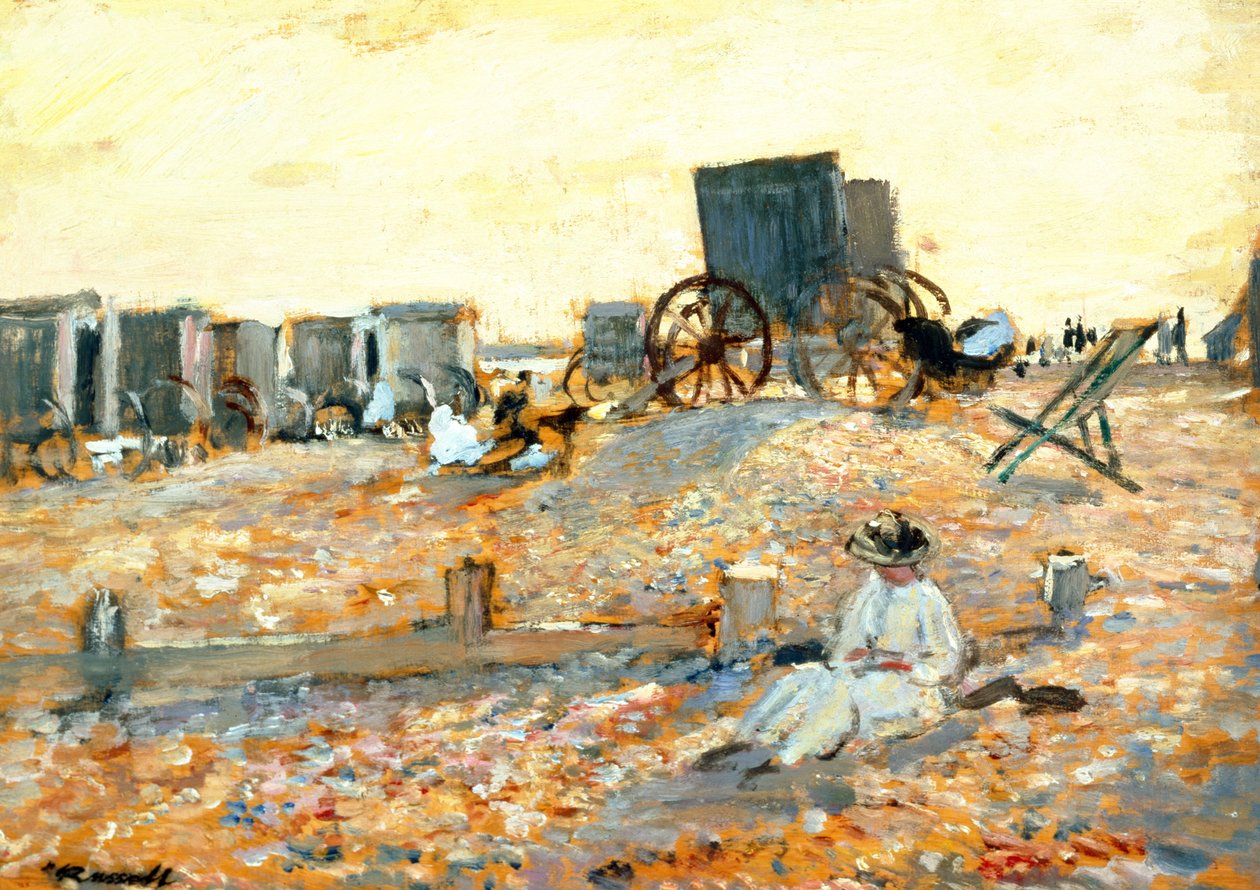 Scena na plaży (olej na panelu) autorstwa Walter Westley Russell