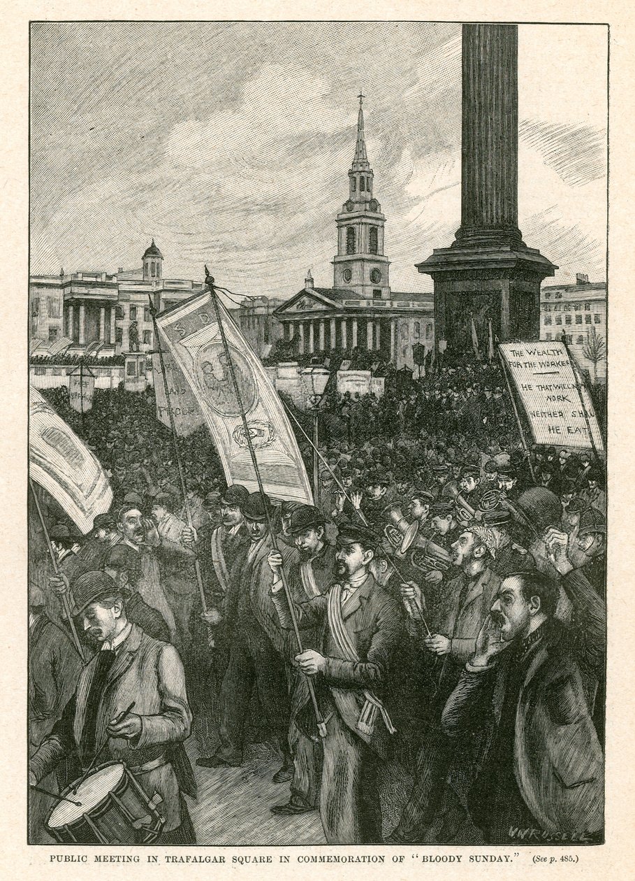 Publiczne spotkanie na Trafalgar Square upamiętniające Krwawą Niedzielę (rycina) autorstwa Walter Westley Russell