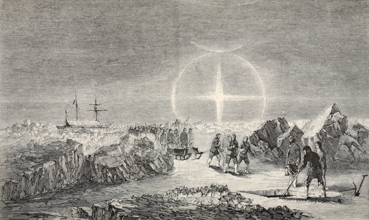 Pogrzeb na lodzie, efekt Paraseleny (Imitacja księżyców) 1859 autorstwa Walter William May