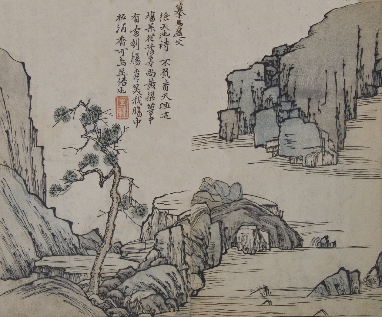 Krajobraz po Ma Yuan aktywny ca. 1190-1225, z Ogrodu Nasion Gorczycy..., wydanie pierwsze, 1679. autorstwa Wang Gai