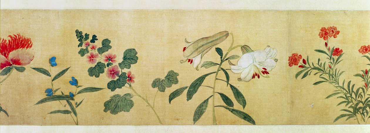 Fragment kwiatów z ręcznego zwoju „Stu Kwiatów”, 1562 autorstwa Wang Guxiang