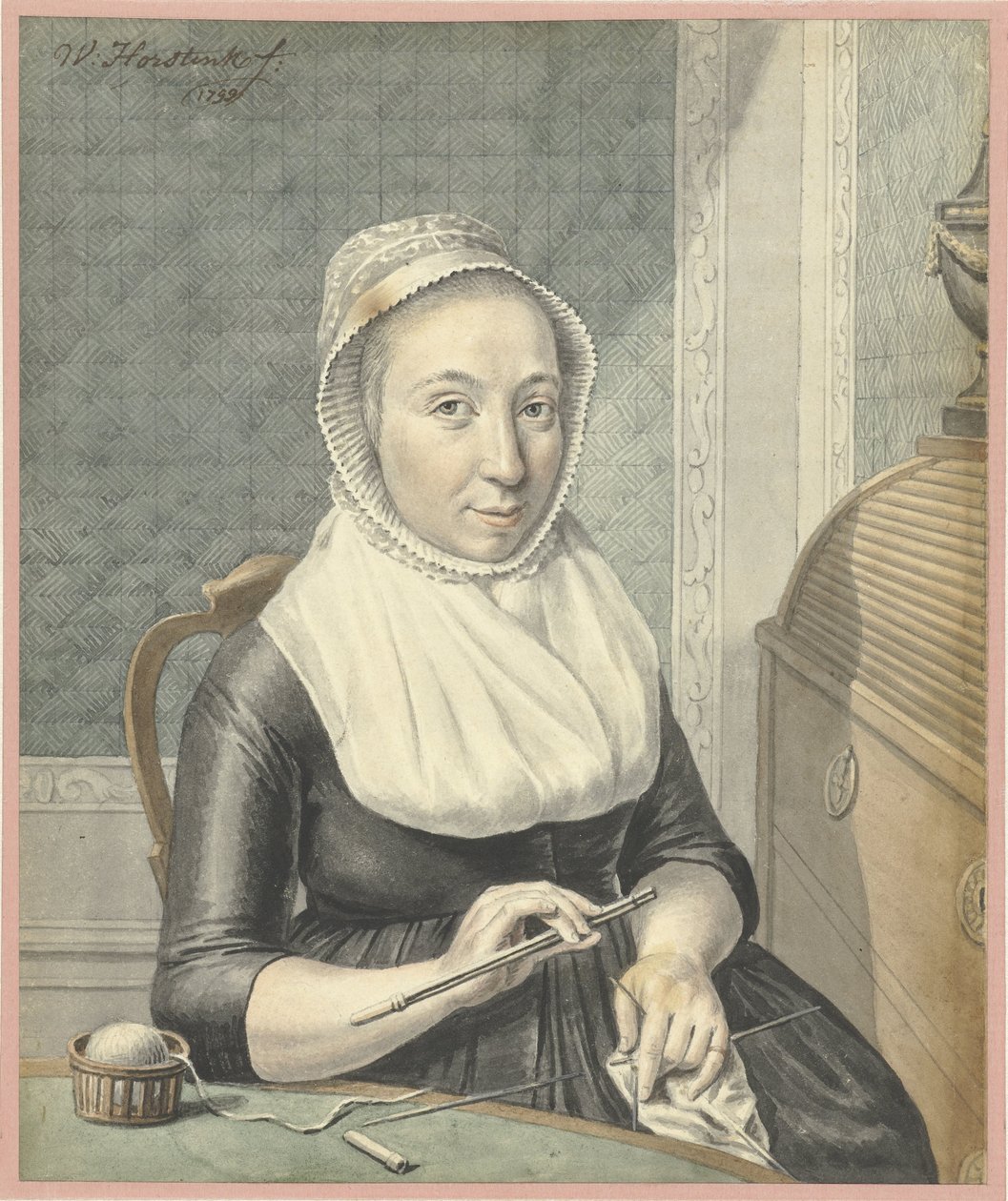 Portret damy z dzianiem autorstwa Warner Horstink