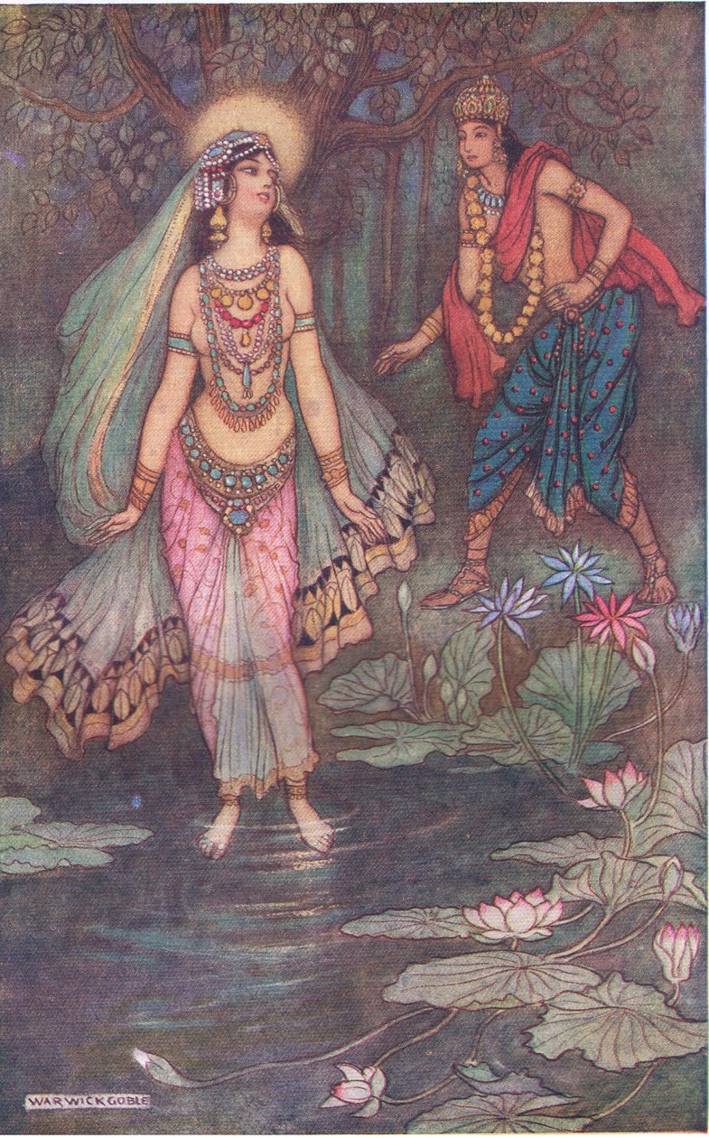 Shantanu spotyka boginię Ganga autorstwa Warwick Goble