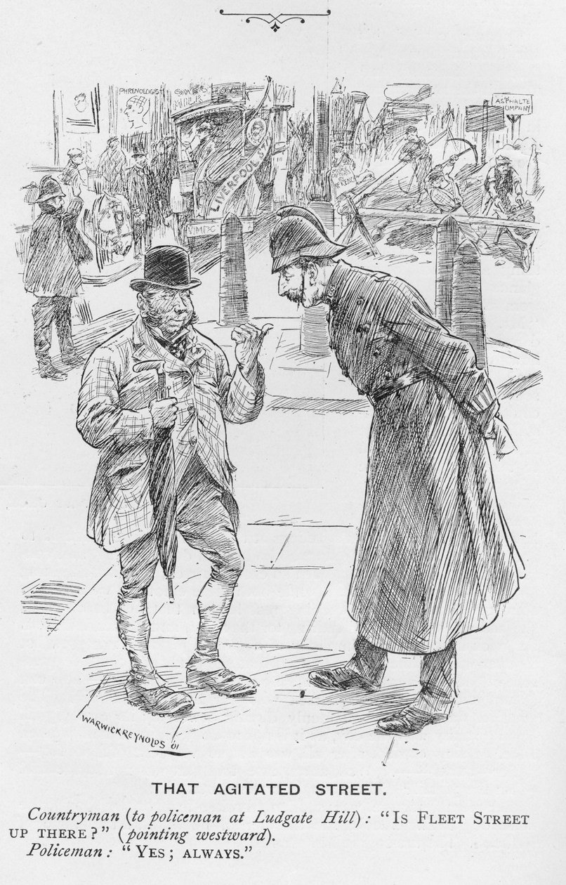 That Agitated Street, ilustracja z „Króla”, 25 maja 1901 r. autorstwa Warwick Reynolds