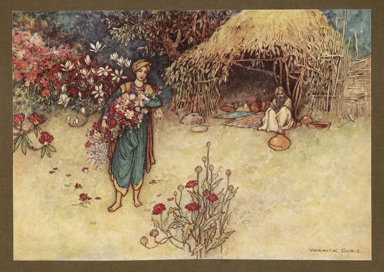 Tablica 17: "O świcie zwykł zrywać kwiaty w pierwszym", z Folk-Tales of Bengal ... Z 32 kolorowymi ilustracjami Warwicka Goble
