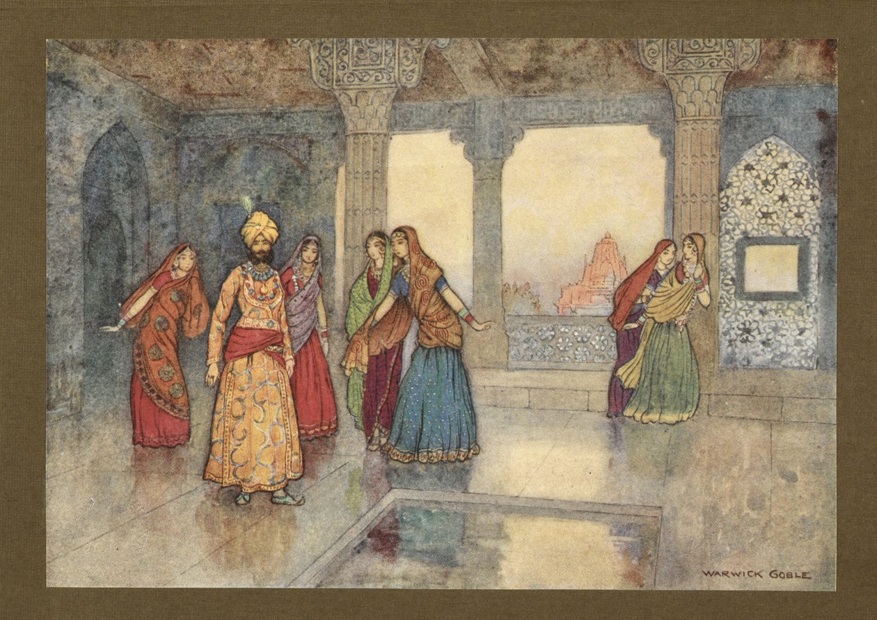 Tablica 25: "Sześć królowych próbowało go pocieszyć", z Folk-Tales of Bengal... Z 32 kolorowymi ilustracjami Warwicka Goble